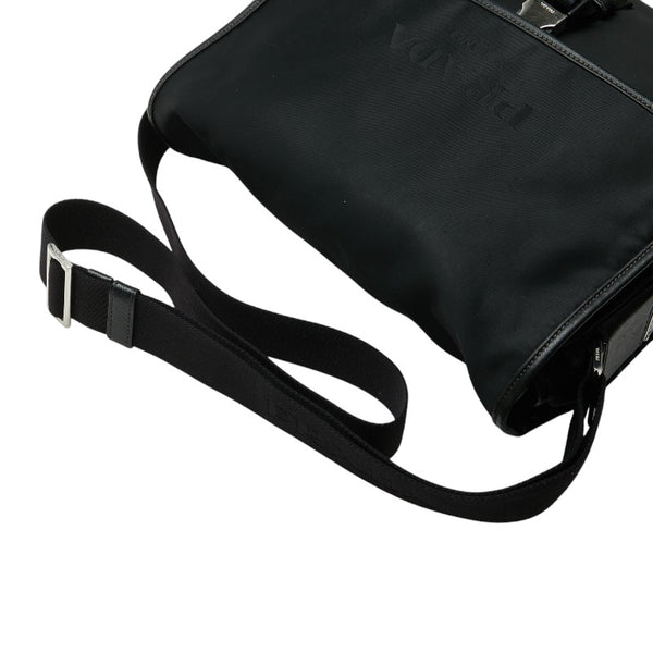 プラダ ロゴ ショルダーバッグ ブラック ナイロン レザー レディース PRADA 【中古】