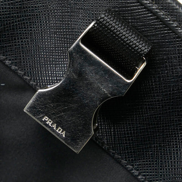 プラダ ロゴ ショルダーバッグ ブラック ナイロン レザー レディース PRADA 【中古】