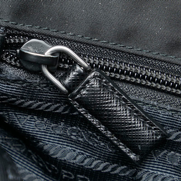 プラダ ロゴ ショルダーバッグ ブラック ナイロン レザー レディース PRADA 【中古】