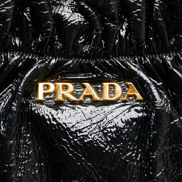 プラダ サイドリボン ハンドバッグ ショルダーバッグ 2WAY BN1760 ブラック エナメル レディース PRADA 【中古】