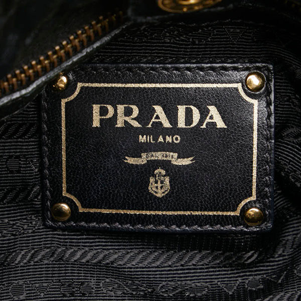 プラダ サイドリボン ハンドバッグ ショルダーバッグ 2WAY BN1760 ブラック エナメル レディース PRADA 【中古】