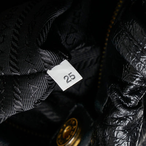プラダ サイドリボン ハンドバッグ ショルダーバッグ 2WAY BN1760 ブラック エナメル レディース PRADA 【中古】