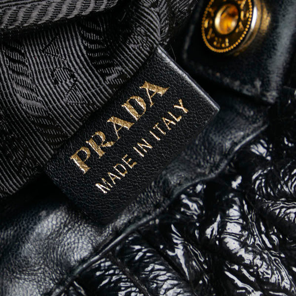 プラダ サイドリボン ハンドバッグ ショルダーバッグ 2WAY BN1760 ブラック エナメル レディース PRADA 【中古】
