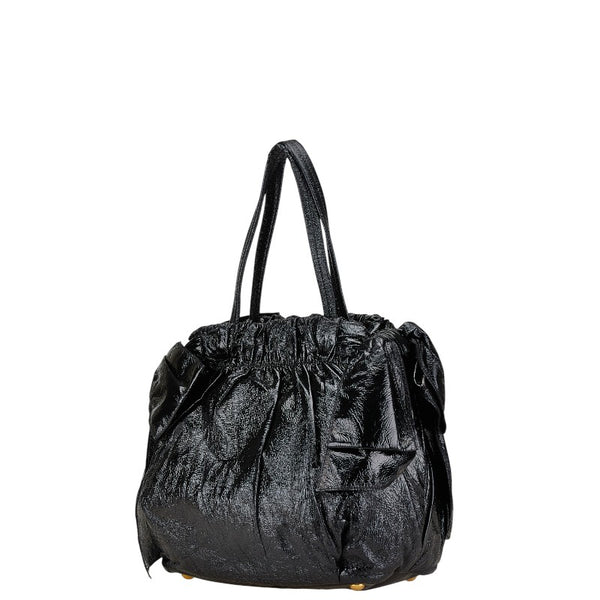 プラダ サイドリボン ハンドバッグ ショルダーバッグ 2WAY BN1760 ブラック エナメル レディース PRADA 【中古】