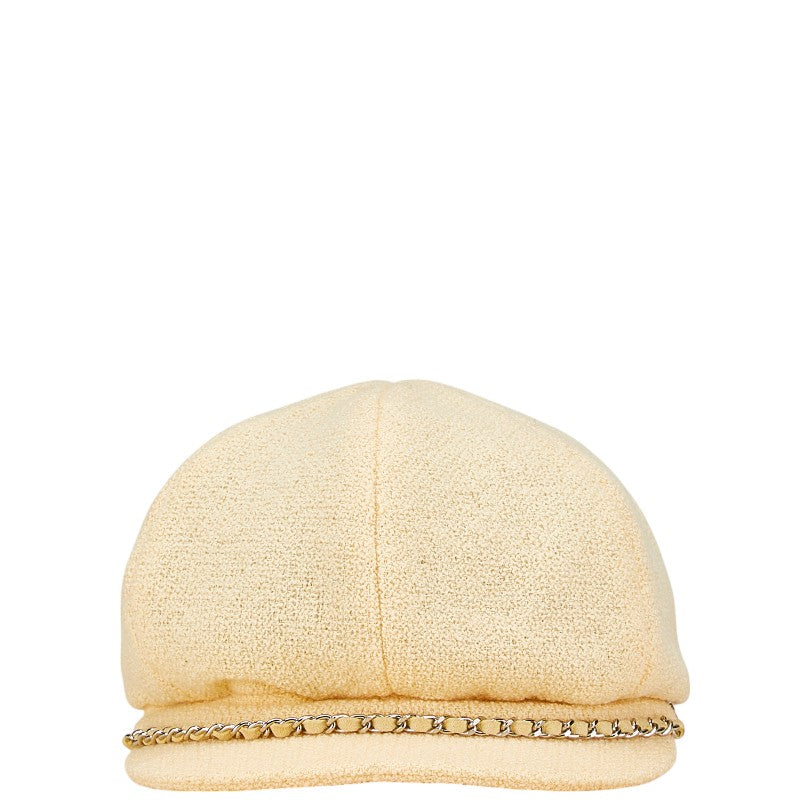 シャネル ココマーク チェーン キャスケット サイズ：L ベージュ アイボリー ウール レディース CHANEL 【中古】