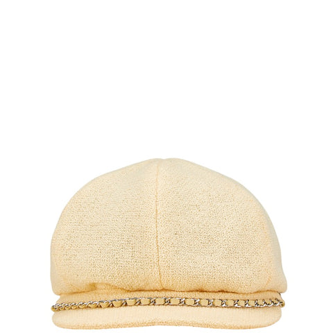 シャネル ココマーク チェーン キャスケット サイズ：L ベージュ アイボリー ウール レディース CHANEL 【中古】