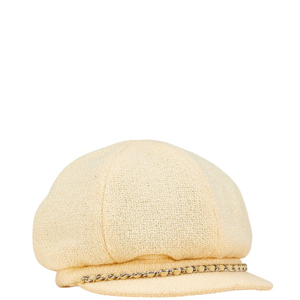 シャネル ココマーク チェーン キャスケット サイズ：L ベージュ アイボリー ウール レディース CHANEL 【中古】