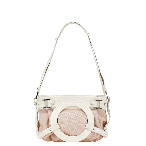 サルヴァトーレフェラガモ ガンチーニ ワンショルダーバッグ AU-21 5866 ピンク ホワイト キャンバス レザー レディース Salvatore Ferragamo 【中古】