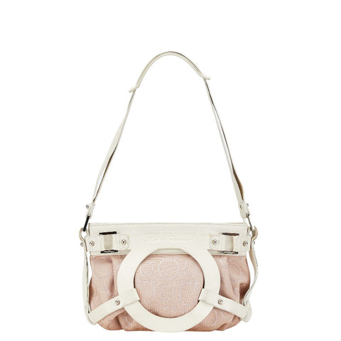 サルヴァトーレフェラガモ ガンチーニ ワンショルダーバッグ AU-21 5866 ピンク ホワイト キャンバス レザー レディース Salvatore Ferragamo 【中古】