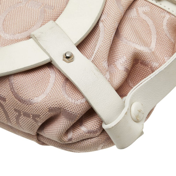 サルヴァトーレフェラガモ ガンチーニ ワンショルダーバッグ AU-21 5866 ピンク ホワイト キャンバス レザー レディース Salvatore Ferragamo 【中古】