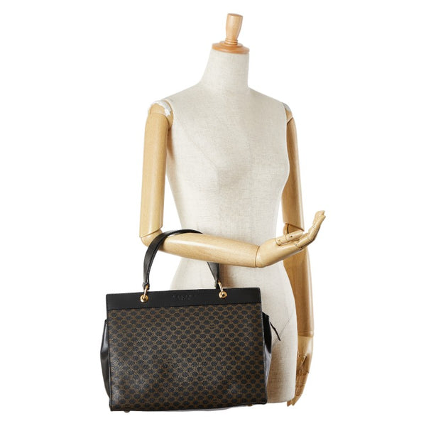 セリーヌ マカダム ハンドバッグ ブラック ブラウン PVC レザー レディース CELINE 【中古】