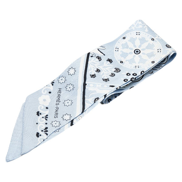 エルメス ツイリー Peuple du Vent 風の民 スカーフ ライトブルー ブルー ホワイト シルク レディース HERMES 【中古】