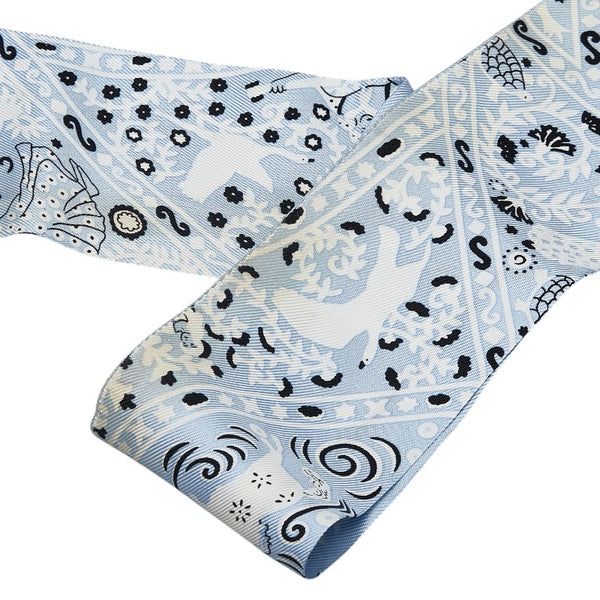 エルメス ツイリー Peuple du Vent 風の民 スカーフ ライトブルー ブルー ホワイト シルク レディース HERMES 【中古】