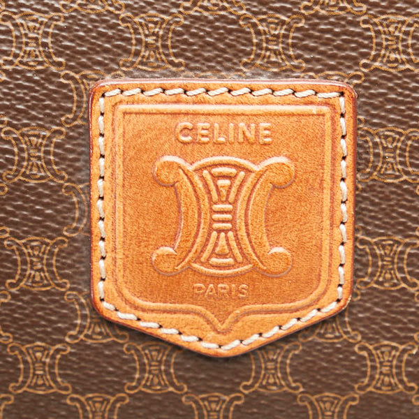 セリーヌ マカダム ボストンバッグ トラベルバッグ ブラウン PVC レザー レディース CELINE 【中古】