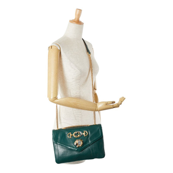 グッチ ラジャ タイガー 斜め掛け チェーン ショルダーバッグ 537241 グリーン レザー レディース GUCCI 【中古】