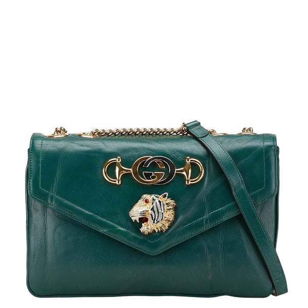 グッチ ラジャ タイガー 斜め掛け チェーン ショルダーバッグ 537241 グリーン レザー レディース GUCCI 【中古】
