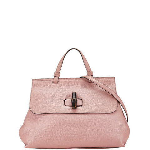 グッチ バンブー デイリー ミディアム ハンドバッグ ショルダーバッグ 2WAY 392013 ピンク レザー レディース GUCCI 【中古】