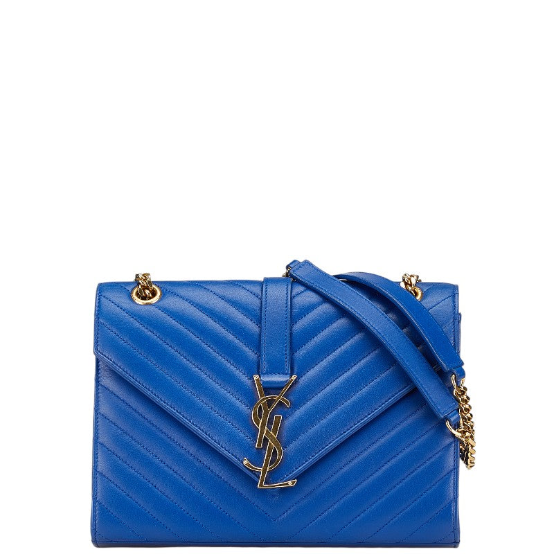 グッチ YSLロゴ キルティング チェーン ショルダーバッグ ブルー レザー レディース GUCCI 【中古】