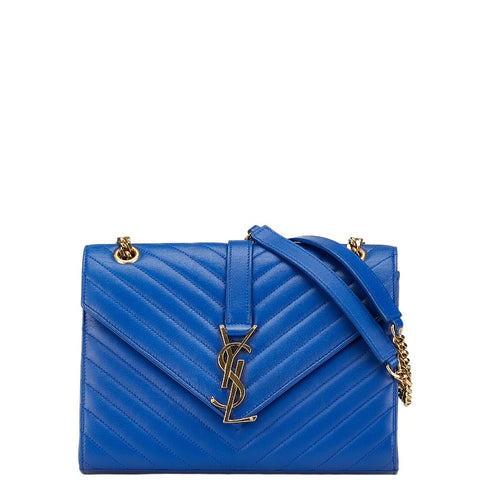 グッチ YSLロゴ キルティング チェーン ショルダーバッグ ブルー レザー レディース GUCCI 【中古】