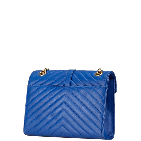 グッチ YSLロゴ キルティング チェーン ショルダーバッグ ブルー レザー レディース GUCCI 【中古】