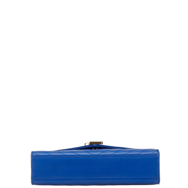 グッチ YSLロゴ キルティング チェーン ショルダーバッグ ブルー レザー レディース GUCCI 【中古】