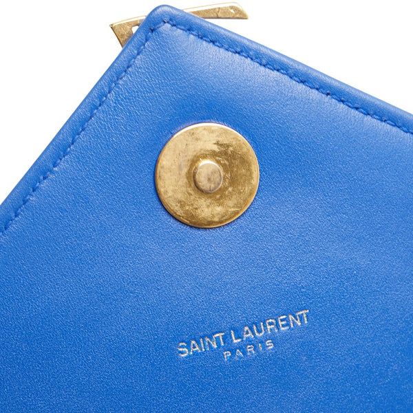 グッチ YSLロゴ キルティング チェーン ショルダーバッグ ブルー レザー レディース GUCCI 【中古】