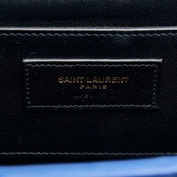 グッチ YSLロゴ キルティング チェーン ショルダーバッグ ブルー レザー レディース GUCCI 【中古】