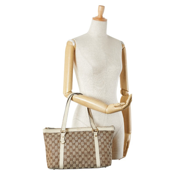 グッチ GGキャンバス ハンドバッグ トートバッグ 141470 ベージュ キャンバス レザー レディース GUCCI 【中古】