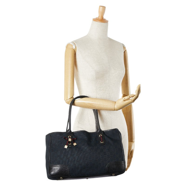 グッチ GGキャンバス プリンシー リボン トートバッグ 163805 ネイビー ブラック キャンバス レザー レディース GUCCI 【中古】
