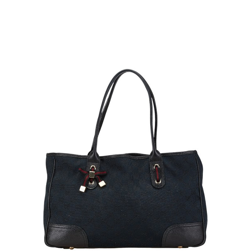 グッチ GGキャンバス プリンシー リボン トートバッグ 163805 ネイビー ブラック キャンバス レザー レディース GUCCI 【中古】