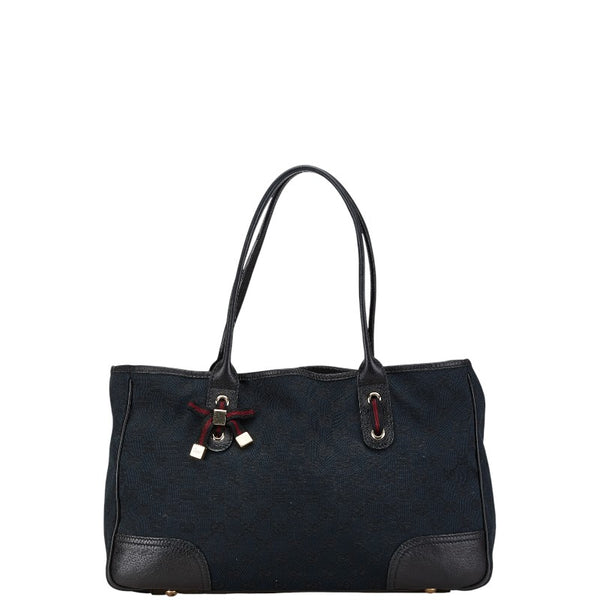 グッチ GGキャンバス プリンシー リボン トートバッグ 163805 ネイビー ブラック キャンバス レザー レディース GUCCI 【中古】