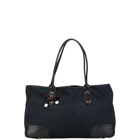 グッチ GGキャンバス プリンシー リボン トートバッグ 163805 ネイビー ブラック キャンバス レザー レディース GUCCI 【中古】
