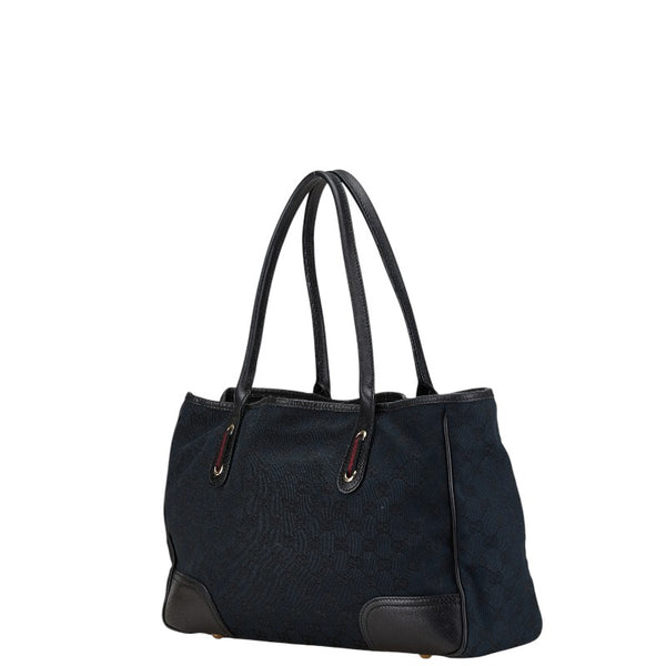 グッチ GGキャンバス プリンシー リボン トートバッグ 163805 ネイビー ブラック キャンバス レザー レディース GUCCI 【中古】