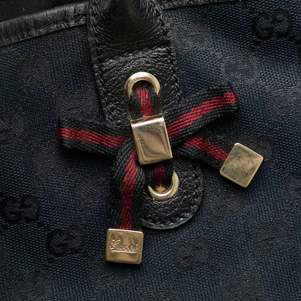 グッチ GGキャンバス プリンシー リボン トートバッグ 163805 ネイビー ブラック キャンバス レザー レディース GUCCI 【中古】