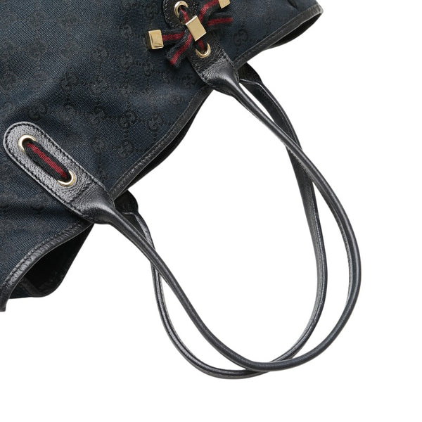 グッチ GGキャンバス プリンシー リボン トートバッグ 163805 ネイビー ブラック キャンバス レザー レディース GUCCI 【中古】