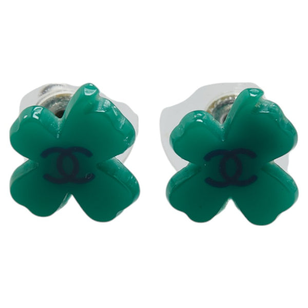 シャネル ココマーク クローバー モチーフ ピアス グリーン シルバー プラスチック メタル レディース CHANEL 【中古】