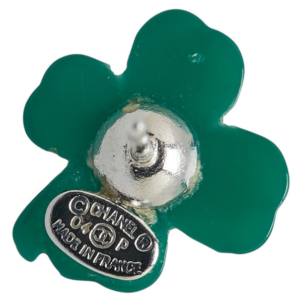 シャネル ココマーク クローバー モチーフ ピアス グリーン シルバー プラスチック メタル レディース CHANEL 【中古】