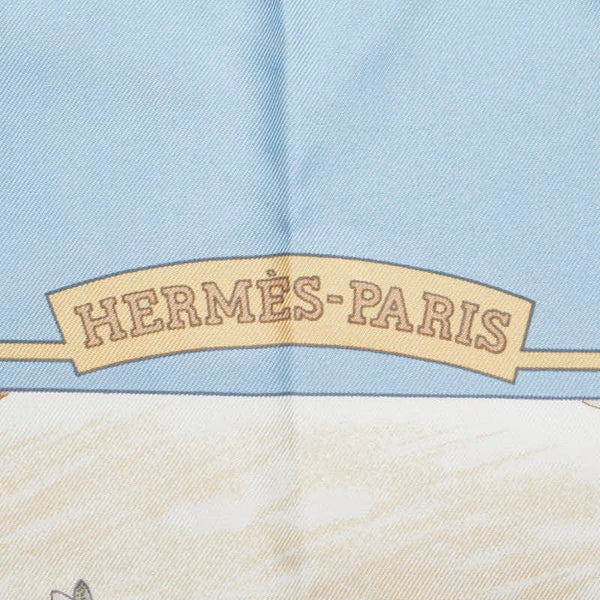 エルメス カレ90 AUTEUIL EN MA オートゥイユの五月 スカーフ ライトブルー マルチカラー レディース HERMES 【中古】