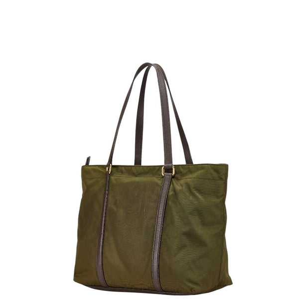 プラダ 三角ロゴプレート トートバッグ ショルダーバッグ カーキグリーン ブラウン ナイロン レザー レディース PRADA 【中古】