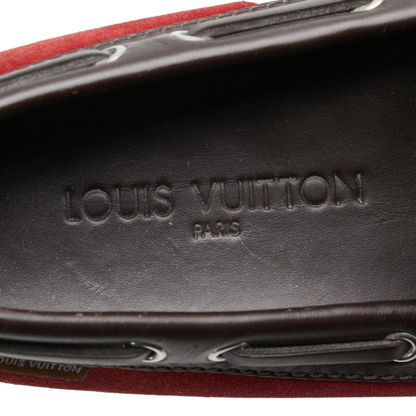 ルイ ヴィトン ドライビングシューズ スリッポン サイズ:M7 レッド ブラウン レザー スエード メンズ LOUIS VUITTON 【中古】