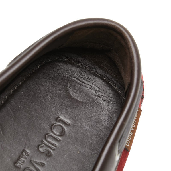 ルイ ヴィトン ドライビングシューズ スリッポン サイズ:M7 レッド ブラウン レザー スエード メンズ LOUIS VUITTON 【中古】
