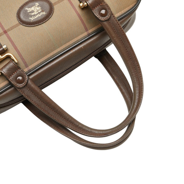バーバリー チェック シャドーホース ハンドバッグ ミニボストンバッグ カーキ ブラウン キャンバス レザー レディース BURBERRY 【中古】