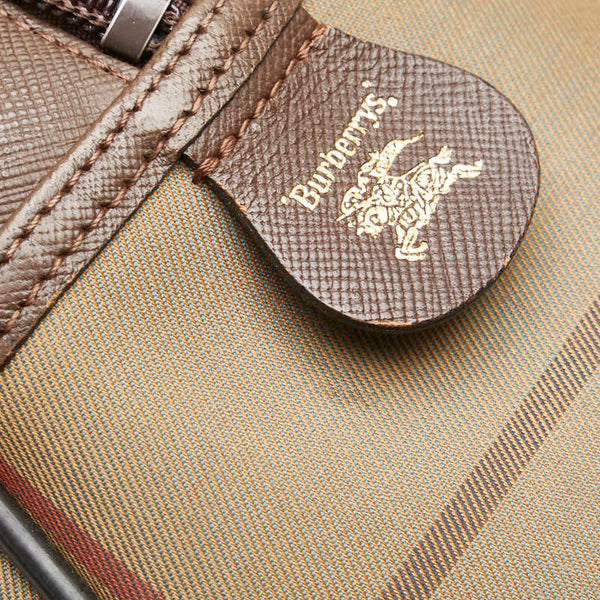 バーバリー チェック シャドーホース ハンドバッグ ミニボストンバッグ カーキ ブラウン キャンバス レザー レディース BURBERRY 【中古】