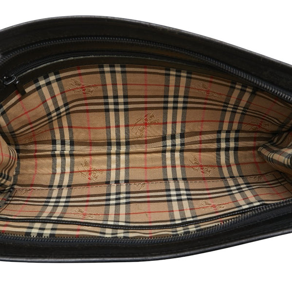 バーバリー ノバチェック シャドーホース クラッチバッグ ブラック レザー レディース BURBERRY 【中古】