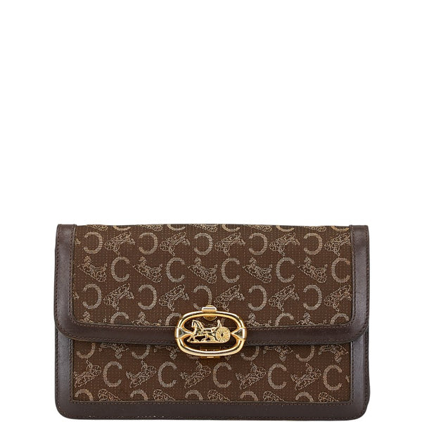 セリーヌ Cマカダム 馬車金具 クラッチバッグ ブラウン キャンバス レザー レディース CELINE 【中古】