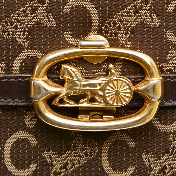 セリーヌ Cマカダム 馬車金具 クラッチバッグ ブラウン キャンバス レザー レディース CELINE 【中古】