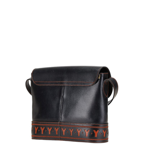 サンローラン YSL カットアウト ショルダーバッグ ブラック ブラウン レザー レディース SAINT LAURENT 【中古】