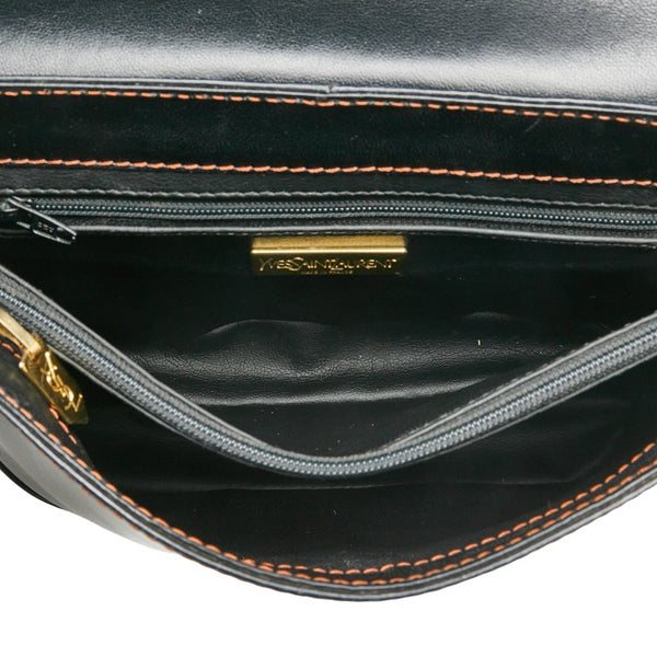 サンローラン YSL カットアウト ショルダーバッグ ブラック ブラウン レザー レディース SAINT LAURENT 【中古】