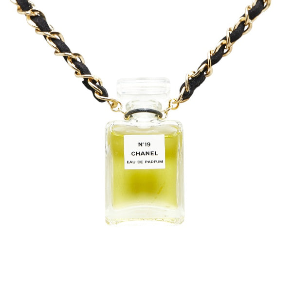 シャネル NO19 EAU DE PARFUM 香水瓶 ネックレス クリア ゴールド ブラック ガラス メッキ ベロア レディース CHANEL 【中古】
