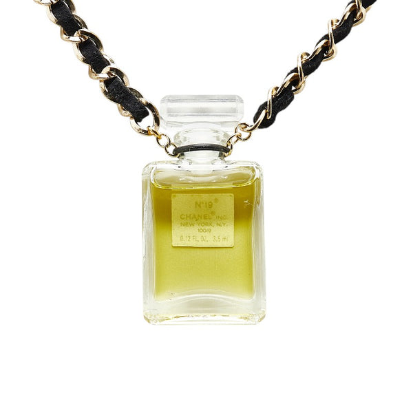 シャネル NO19 EAU DE PARFUM 香水瓶 ネックレス クリア ゴールド ブラック ガラス メッキ ベロア レディース CHANEL 【中古】